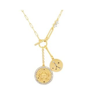 Double Coin Pendant Zodiac And Constellation Necklace - cancer / July